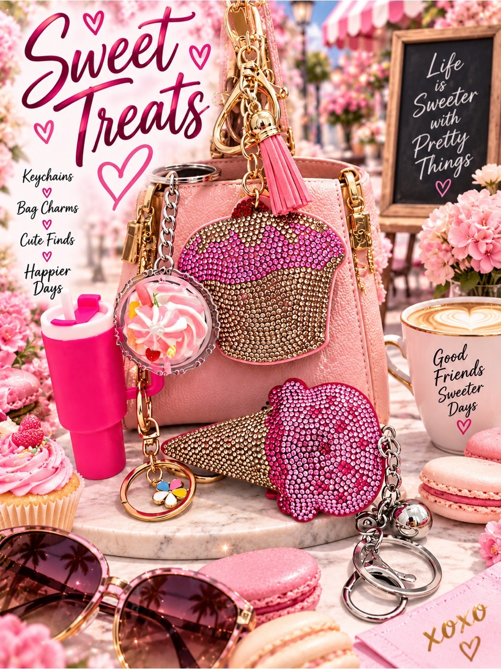Sweet treats bag charms keychains set